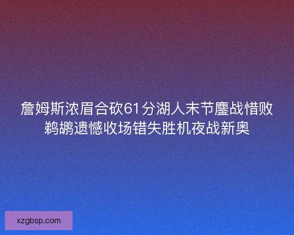 詹姆斯浓眉合砍61分湖人末节鏖战惜败鹈鹕遗憾收场错失胜机夜战新奥